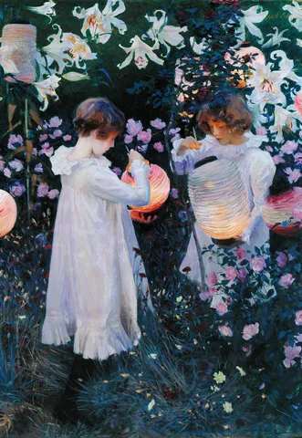 روی کارتپستال «میخک، سوسن، سوسن، رز»، اثر جان سینگر سارجنت